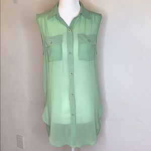 Green button down blouse